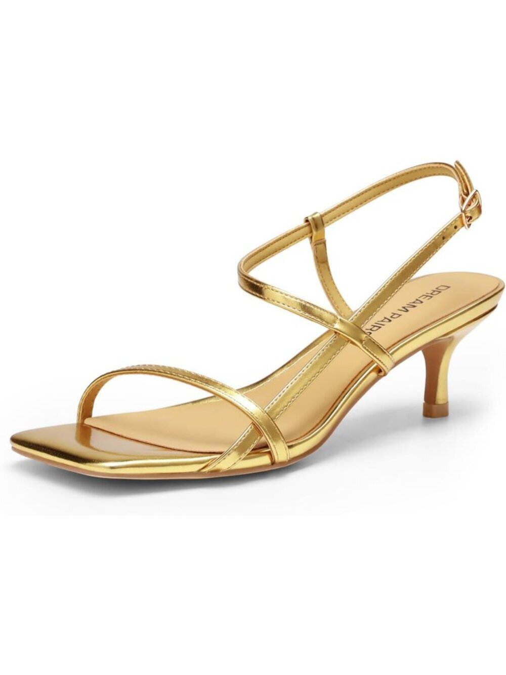 Women's Low Kitten Heels Square Open Toe Black Ankle Strap Party Sandals Shoes